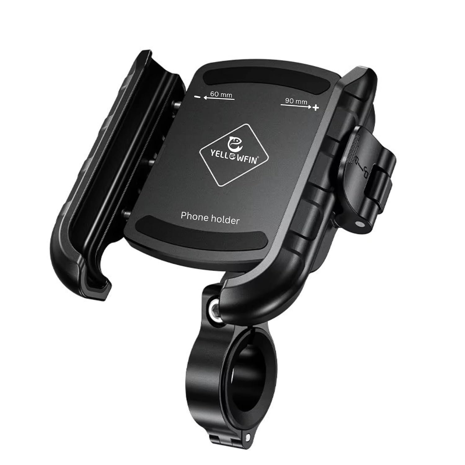 YELLOWFIN Jaw Grip Quick Release Mobile Holder for Motorcycle & Scooter, ABS Grip with Aluminium Alloy Handlebar Mount, 360° Rotation, Secure Phone Mount for Bike Navigation