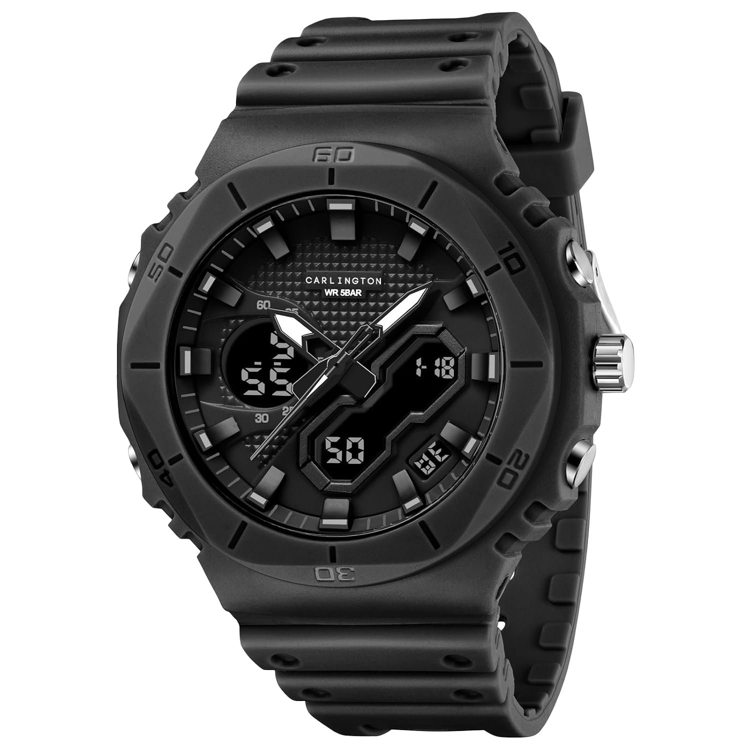 Carlington Velocity Series Analog-Digital Sports Watches for Men and Boys with Alarm | Stopwatch | Backlit Display | Dualtime | Silicone Rubber Strap | Water & Shock Resistant - CT 8120