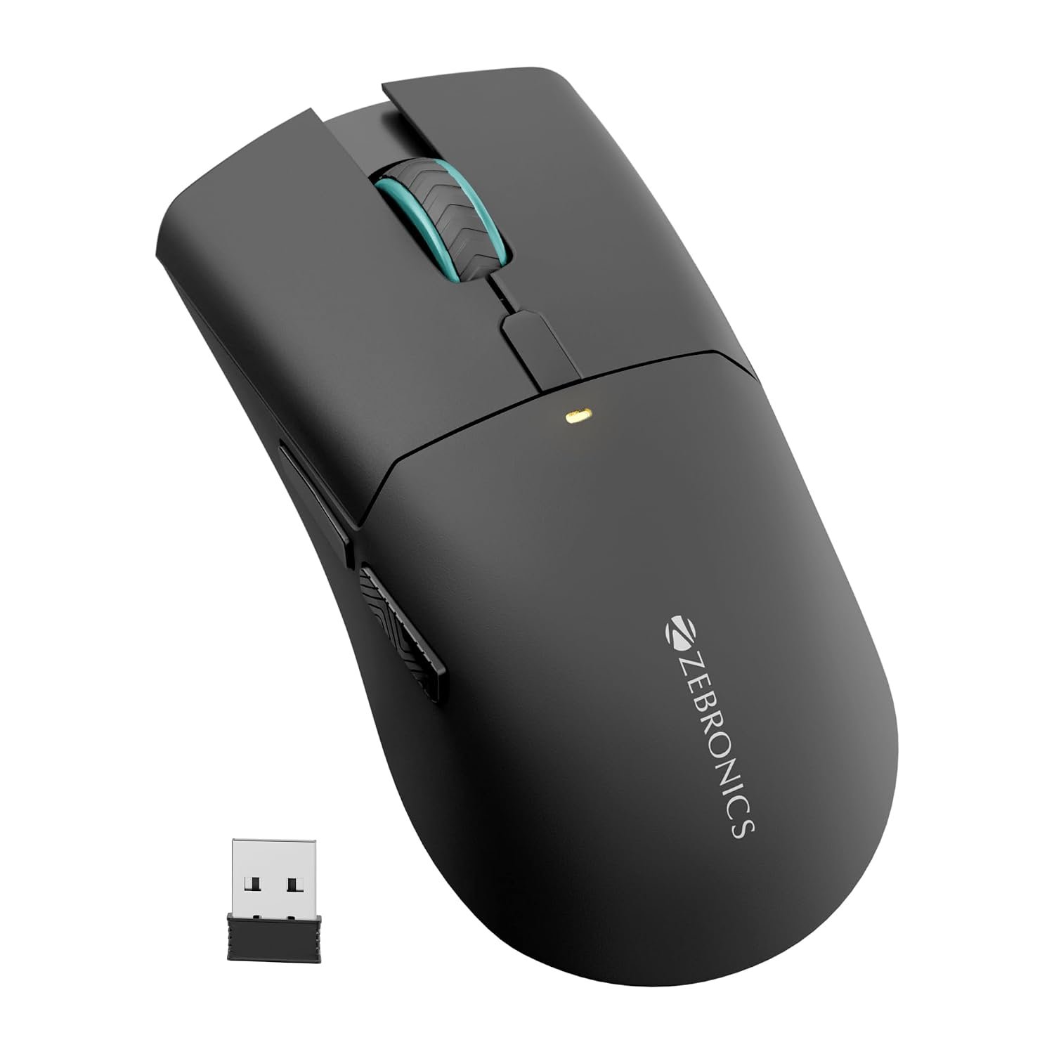 Zebronics Rechargeable Wireless Mouse, Dual Mode 2.4GHz + BT, Upto 2400 DPI, 6 Buttons, USB Nano Receiver, Type-C, Silent Operation, Ergonomic Design (Blanc 100, Black)