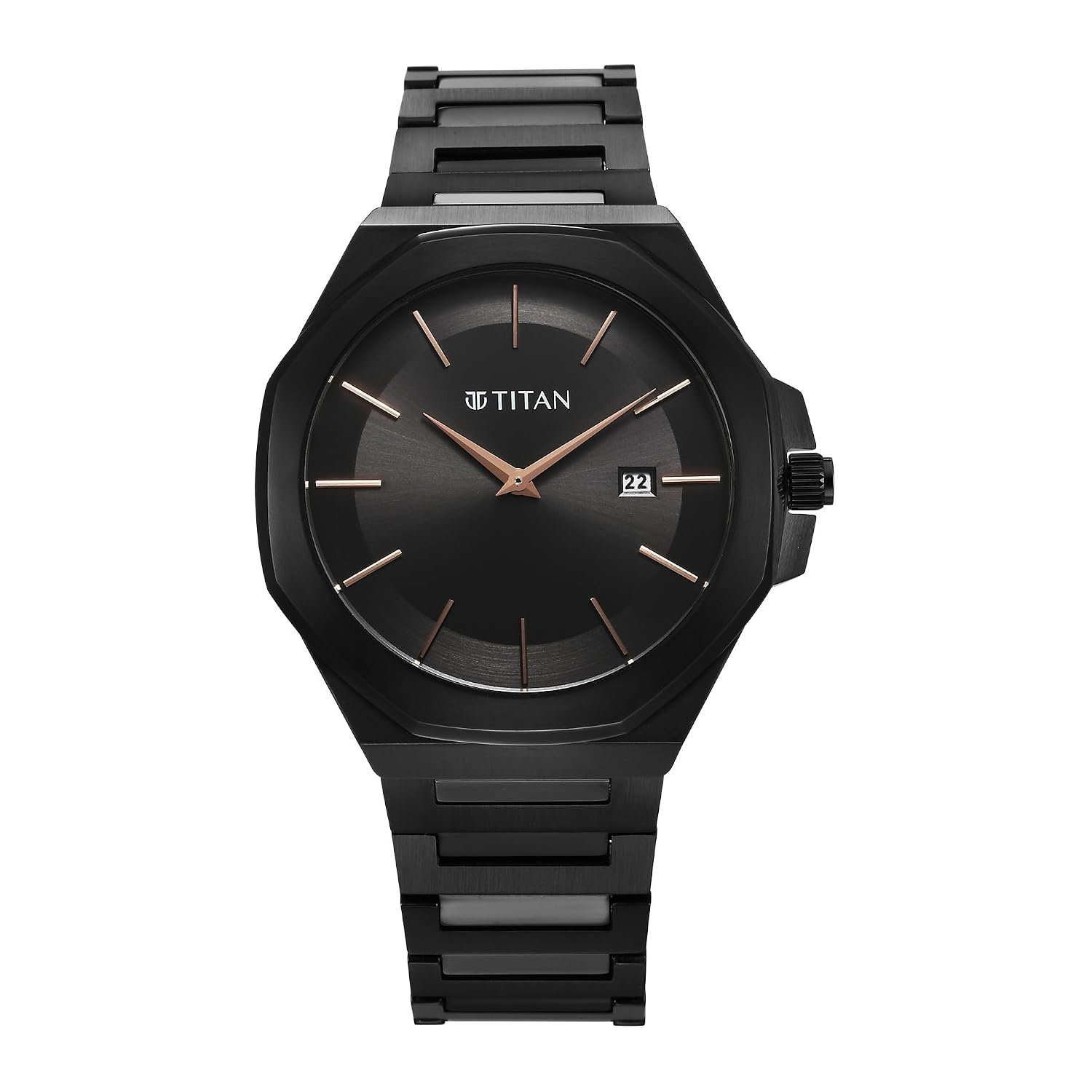 Titan Classic Slim Quartz Analog with Date Black Dial Stainless Steel Strap Watch for Men-90167NM01