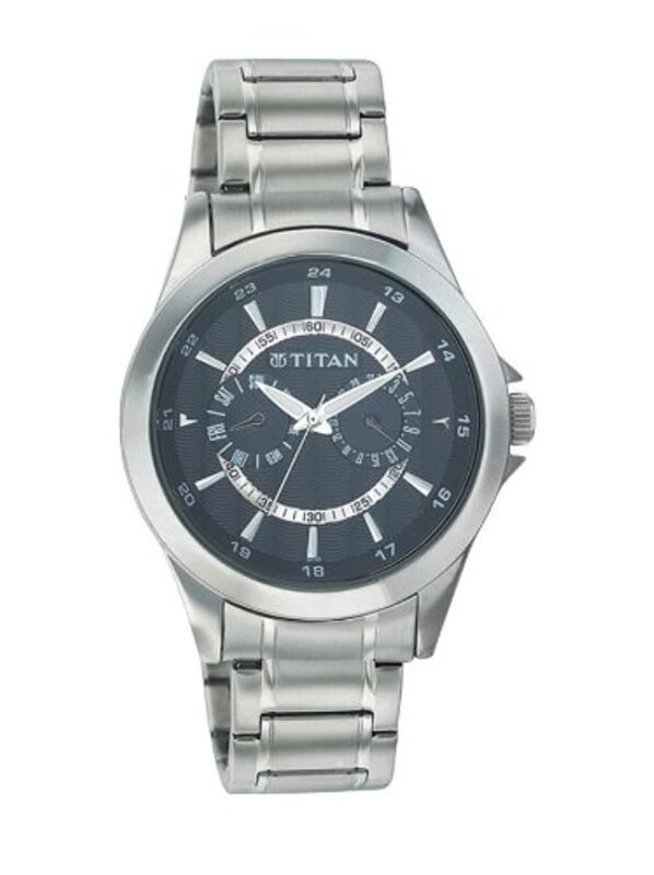Titan Quartz Multifunction Black Dial Stainless Steel Strap Watch for Men-NN9323SM02