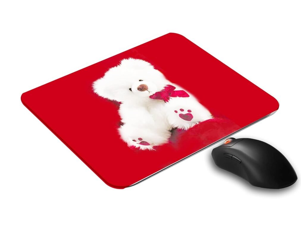 SKP Cute White Teddy Printed Rubber Mouse Pad for Laptop/Computer (Gaming Mouse Pad | Ultra Slim | Size : 21.5 X 18 c.m )