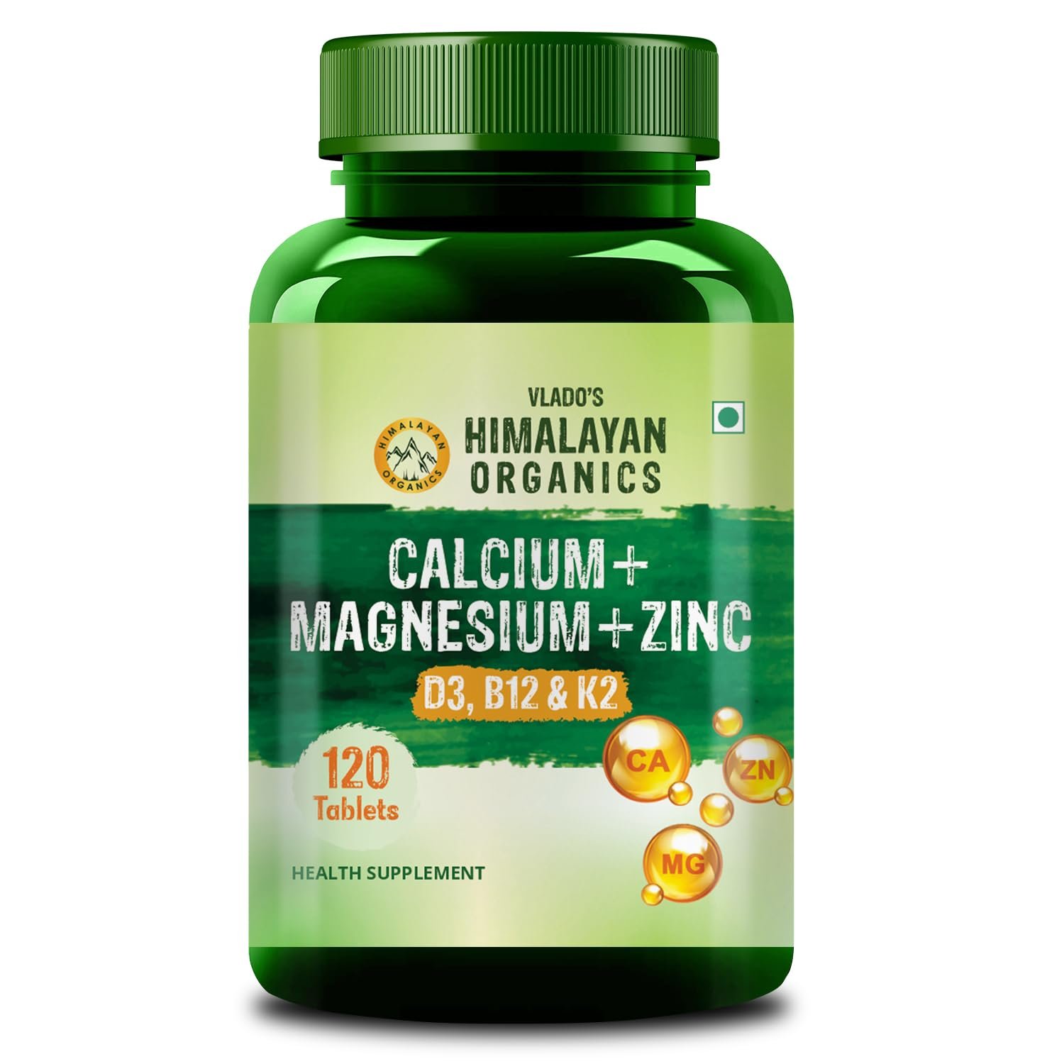 Vlado's Himalayan Organics Calcium Magnesium Zinc Vitamin D3, B12 & K- 120 Vegetarian Tablets I Supplement For Women And Men, For Bone Health & Joint Support