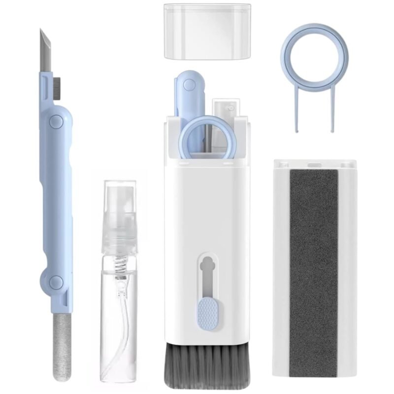 7-in-1 Electronic Cleaning Kit – Screen Cleaner for iPad, iPhone, Monitor & Laptop, Keyboard Cleaning Kit with Soft Brush, AirPods Cleaner Pen, Key Puller & Spray Bottle - Multicolor