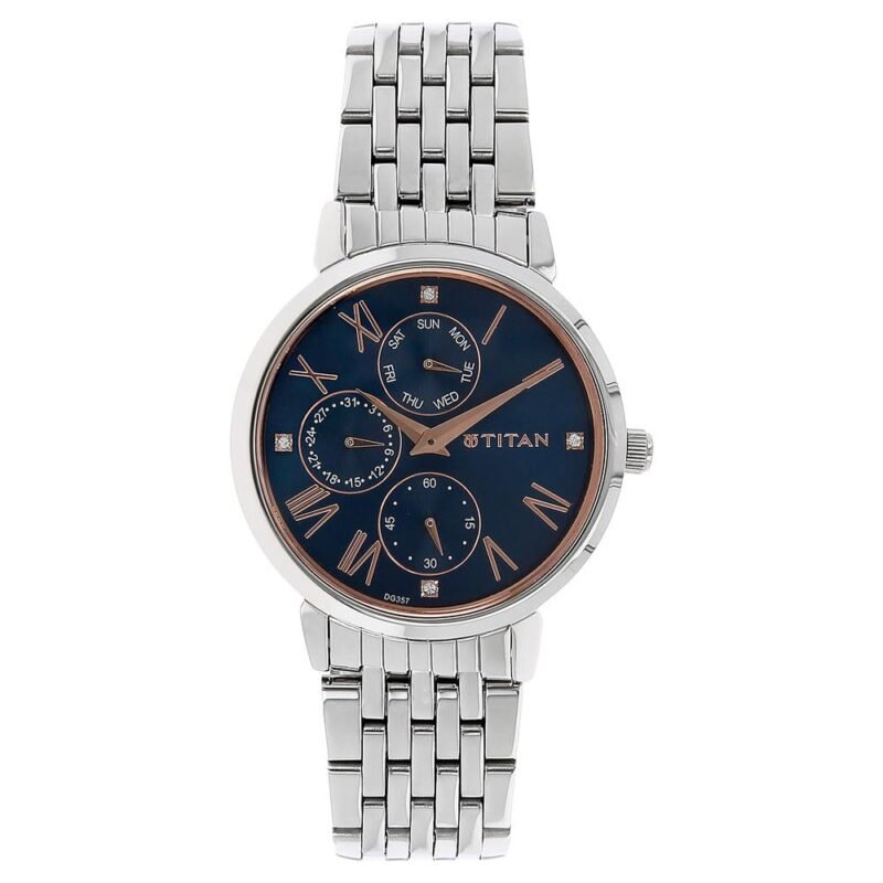Titan Workwear Quartz Analog Midnight Blue Dial Silver Stainless Steel Strap Watch for Women - NT2569SM01