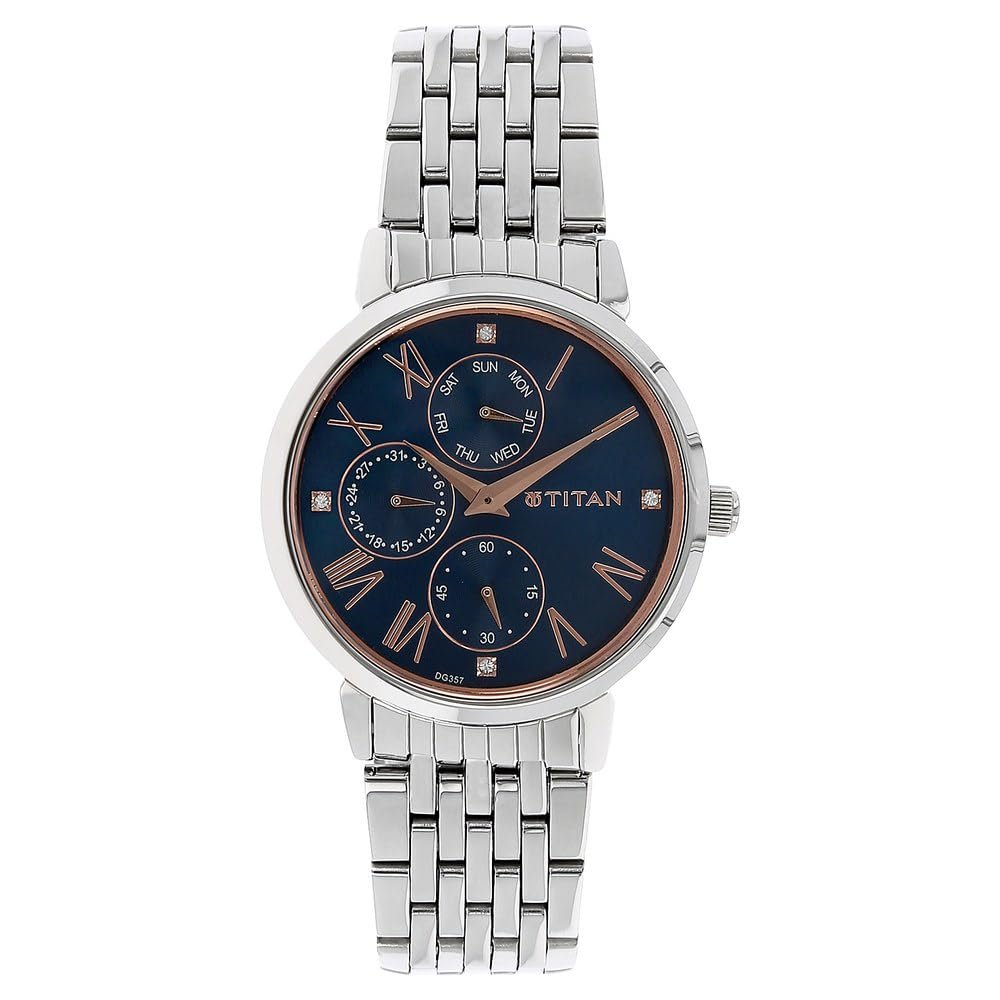 Titan Workwear Quartz Analog Midnight Blue Dial Silver Stainless Steel Strap Watch for Women - NT2569SM01
