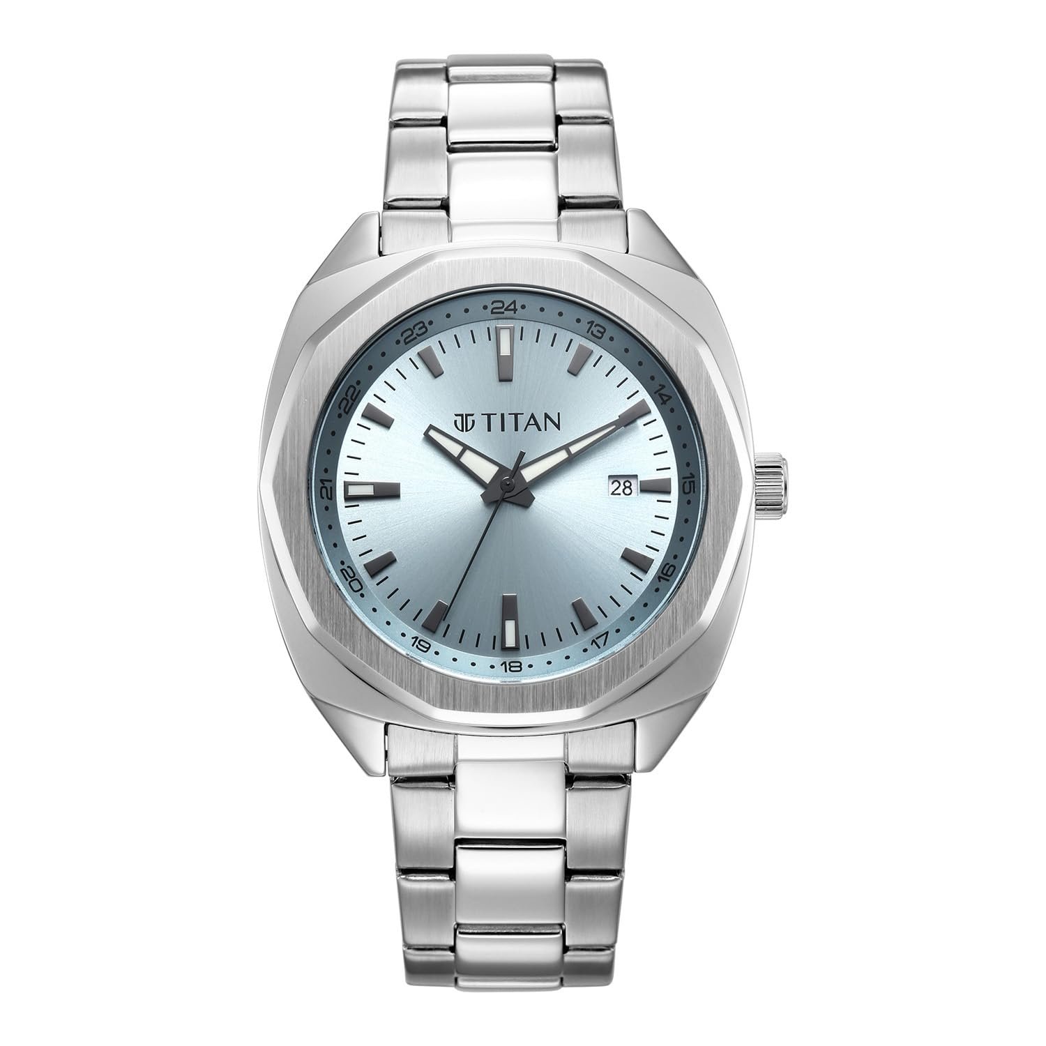 Titan Classique Deca Quartz Analog 3 Hands with Date Display Sky Blue Dial Silver Stainless Steel Strap Watch for Men - 90245SM01