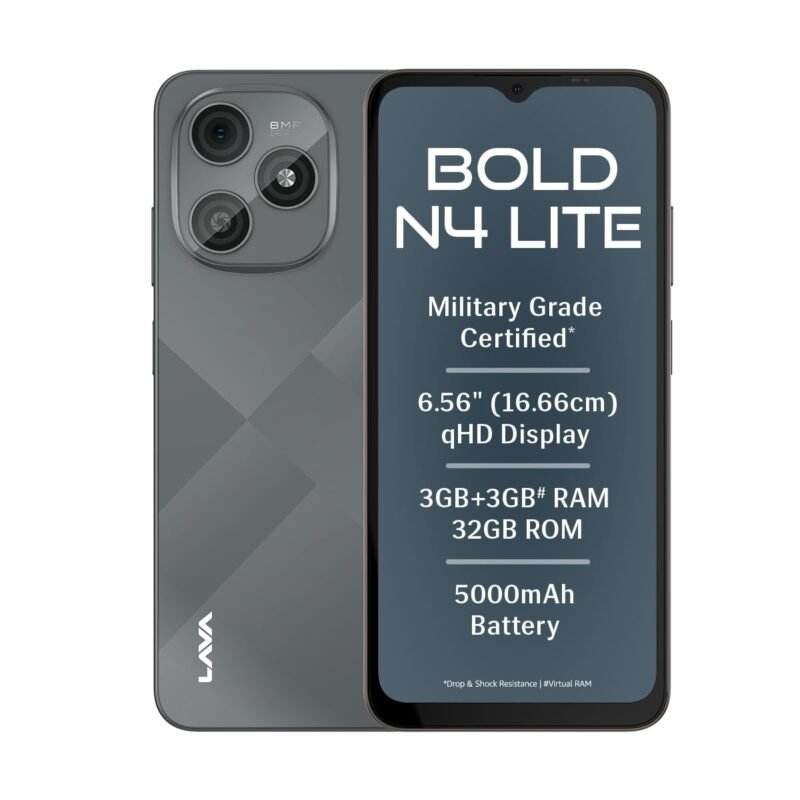 Lava Bold N4 Lite (Ghost Silver, 3GB RAM, 32GB Storage) | 6.56" qHD Display | 8MP Rear Camera | 5000 mAh Battery | Free Service @ Home | Fingerprint Reader | Charger & Phone-Cover in Box