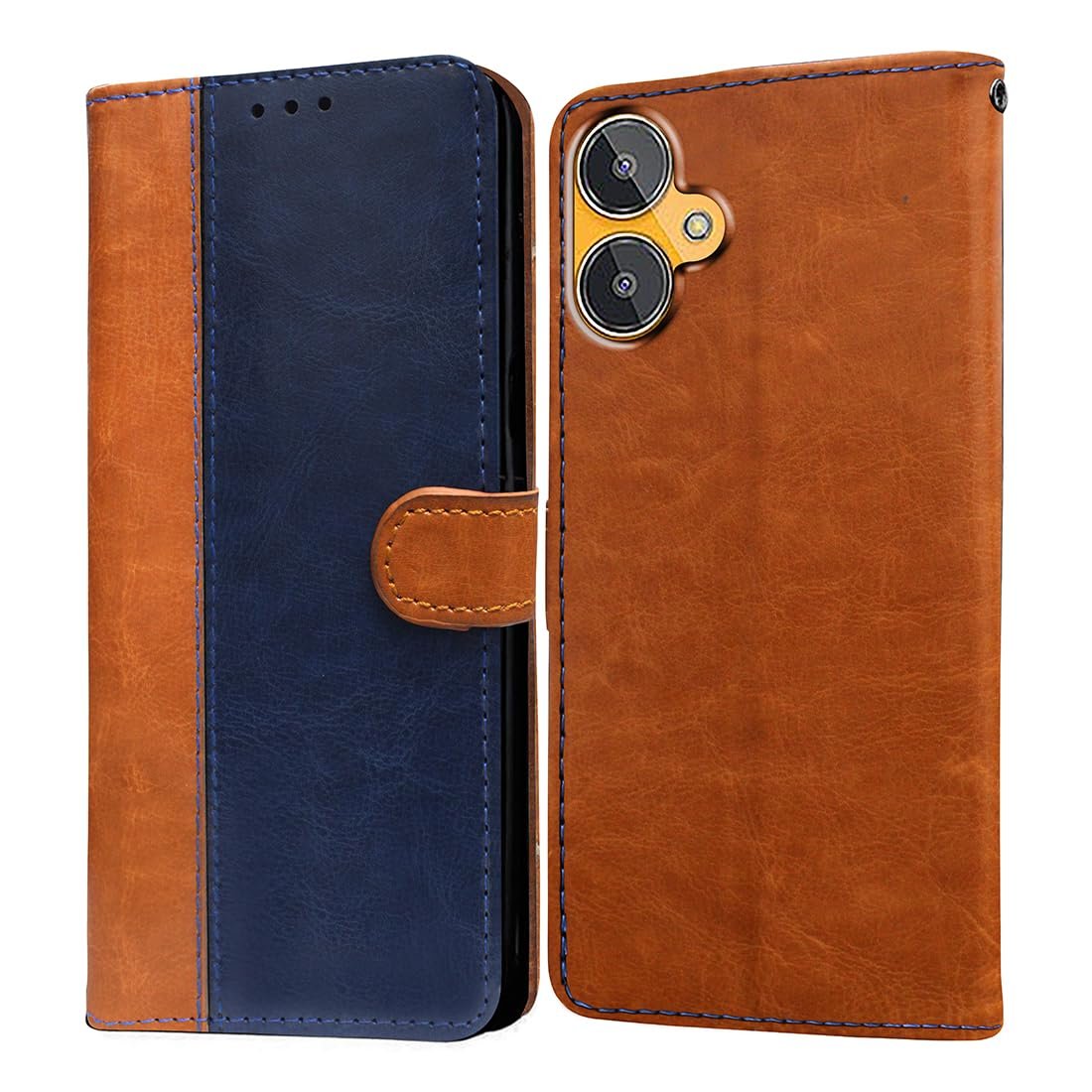 Flip Cover Compatible with Lava Blaze 2 4G | Premium Leather Finish | Inbuilt Pockets & Stand | Flip Cover Back Case for Lava Blaze 2 4G (CamelBlue)