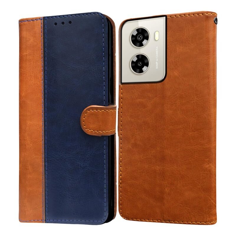 Amazon Brand - Solimo Flip Leather Mobile Cover (Soft & Flexible Back case) for Lava Blaze Dragon 5G (CamelBlue)