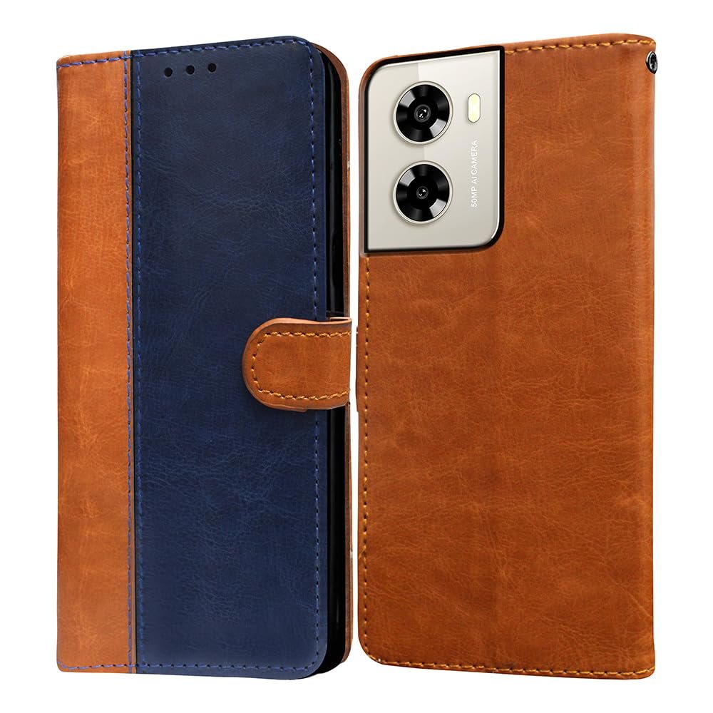 Amazon Brand - Solimo Flip Leather Mobile Cover (Soft & Flexible Back case) for Lava Blaze Dragon 5G (CamelBlue)
