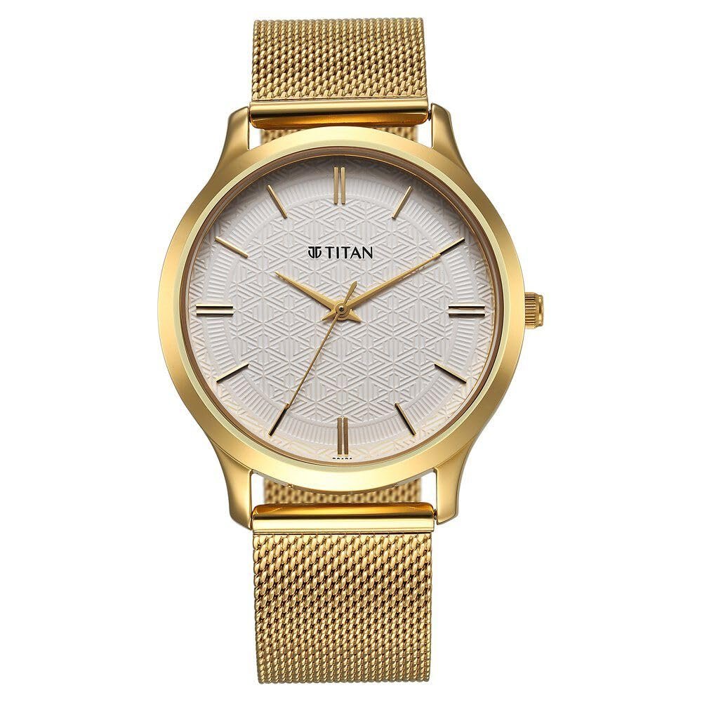 Titan Karishma Quartz Analog White Dial Gold Stainless Steel Strap Watch for Men - NT1825YM11