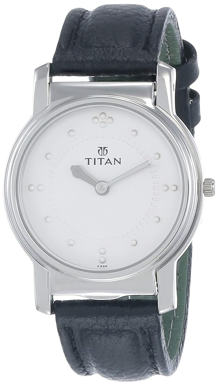Titan Quartz Analog White Dial Black Leather Strap Watch for Men - NR1855SL01