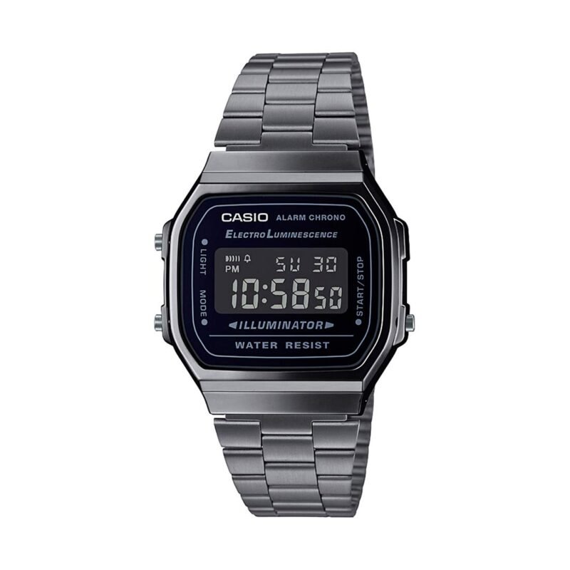 Casio Vintage A168WGG-1BDF Digital Black Dial Unisex Watch Grey Metal Strap (D182)
