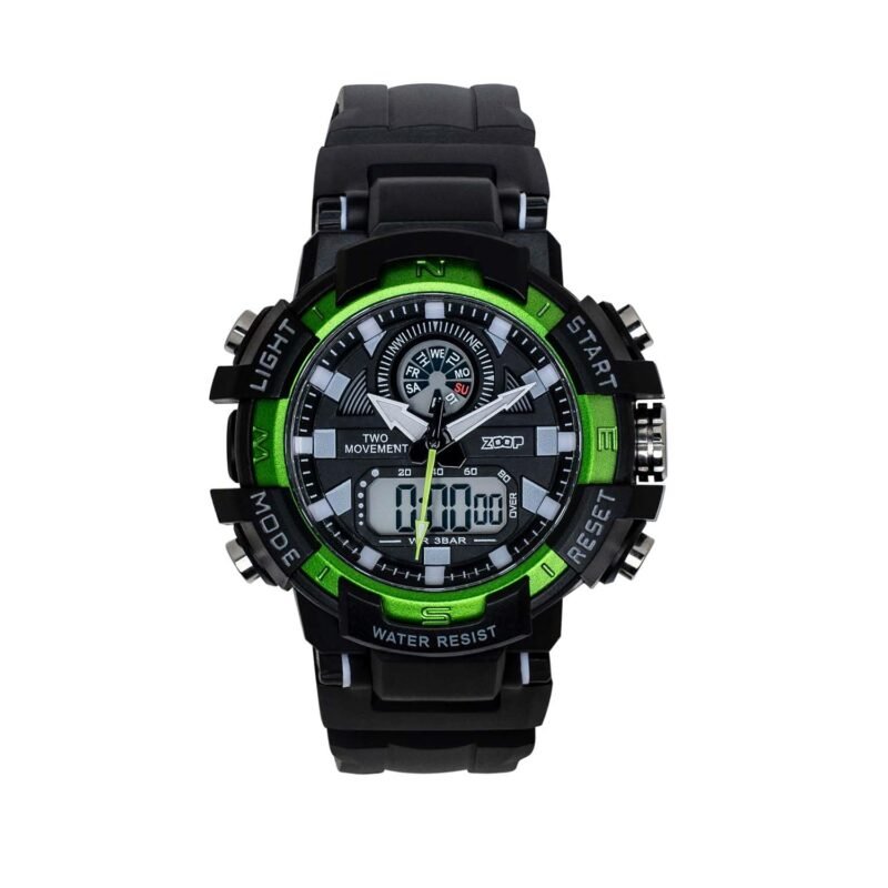 Zoop Bolt Ana Digi Watch with Black and Green Multi Color Case and Black Color Strap for Boys Kids, from House of Titan - 16058PP02W