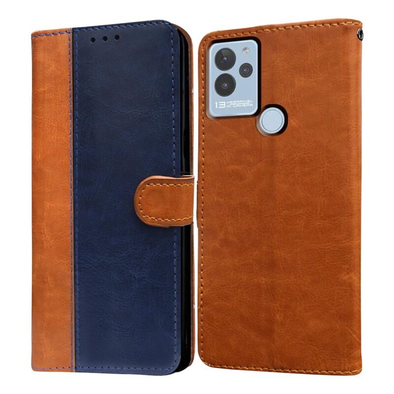 Flip Cover Back Case Compatible with Lava Blaze Nxt 4G | Premium Leather Finish | Inbuilt Pockets & Stand | Flip Cover Back Case for Lava Blaze Nxt 4G (CamelBlue)