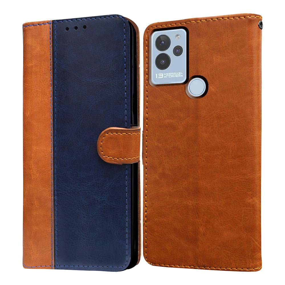 Flip Cover Back Case Compatible with Lava Blaze Nxt 4G | Premium Leather Finish | Inbuilt Pockets & Stand | Flip Cover Back Case for Lava Blaze Nxt 4G (CamelBlue)