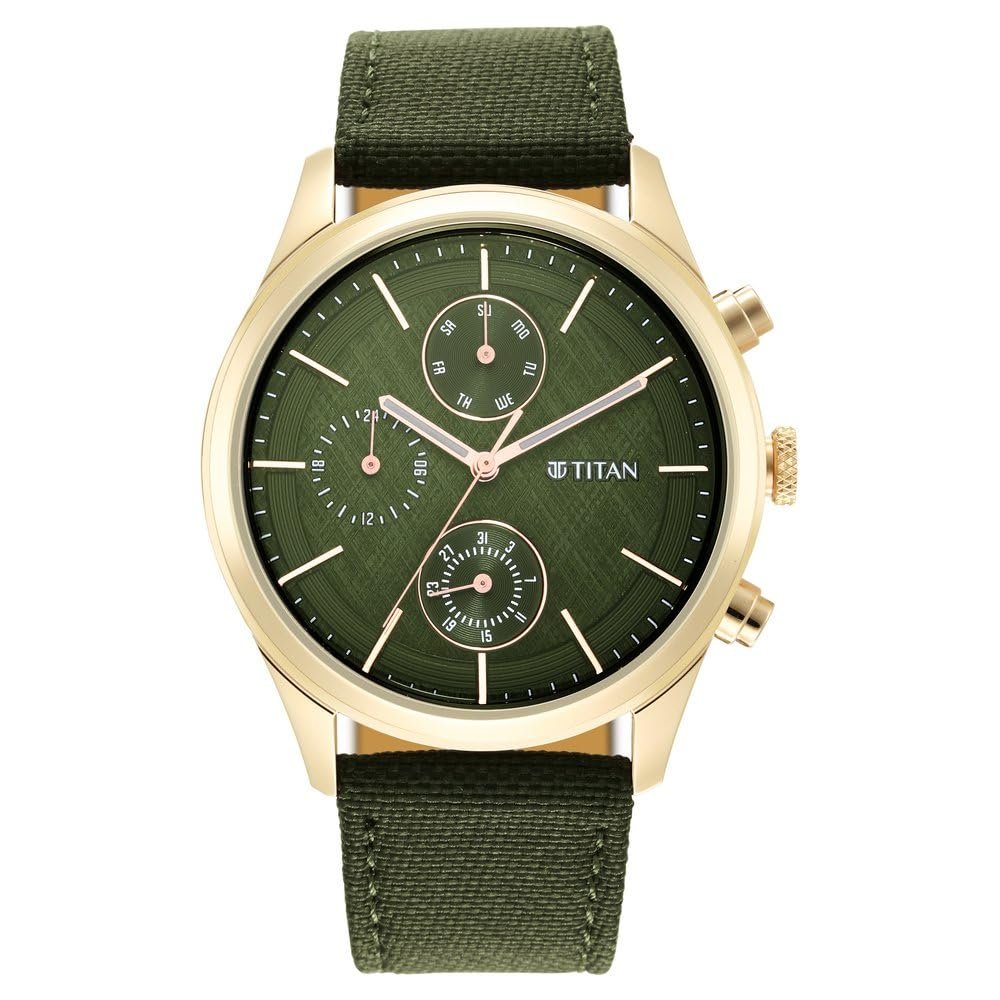 Titan Neo Splash Green Dial Quartz Analog with Date Fabric Strap Watch for Men-NS1805WP01
