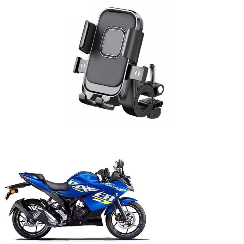 Bike Mobile Holder for Motorcycle & Scooter, One Touch Auto Lock Phone Mount, 360° Rotatable Handlebar Phone Stand, Secure Mechanical Lock, Adjustable Smartphone Holder for Gixxer SF 150