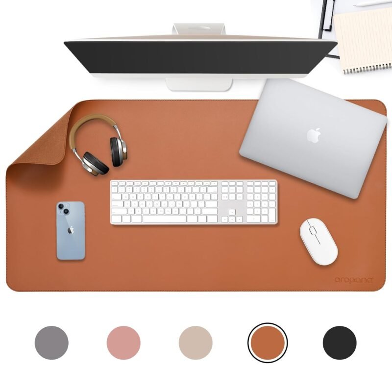 Aropana Anti-Slip Extended Mouse Pad 90x45cm | PU Vegan Leather Desk Mat | Large Computer Desk Protector Pad with Suede Base for Keyboard, Laptop, Office & Home (Brown)