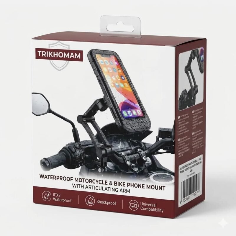 Waterproof Motorcycle Bike Phone Holder, Anti-Shake Handlebar Mobile Stand with Full Touch Screen Cover, 360° Rotatable Shockproof Mount for 4.7-7 Inch Smartphones, Black