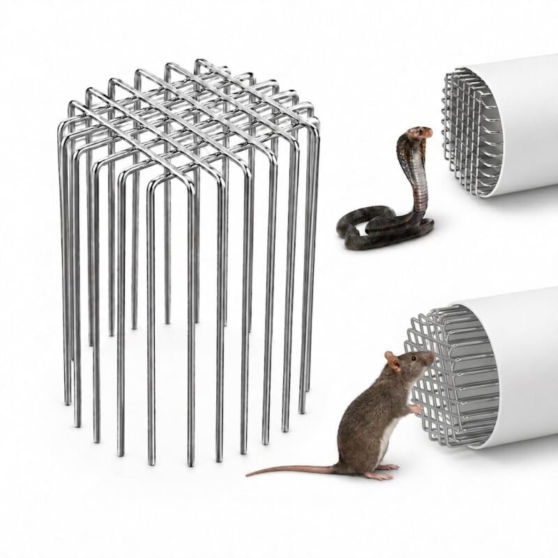 Kartikeya Stainless Steel Drain Pipe Pest Guard - Heavy Duty Wire Mesh Snake & Rodent Stopper Insert - Prevents Mice, Rats, Snakes, and Debris from Entering Pipes & Downspouts (1-Pack)