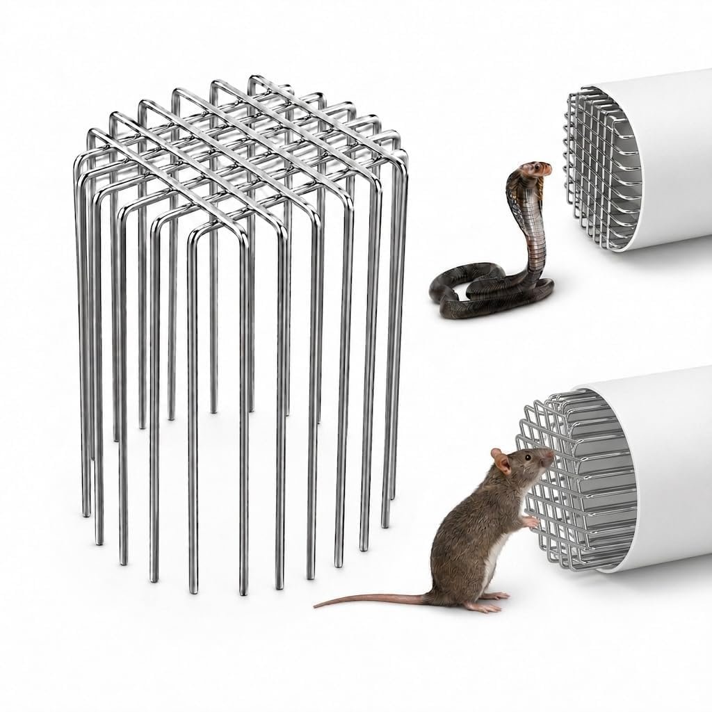 Kartikeya Stainless Steel Drain Pipe Pest Guard - Heavy Duty Wire Mesh Snake & Rodent Stopper Insert - Prevents Mice, Rats, Snakes, and Debris from Entering Pipes & Downspouts (1-Pack)
