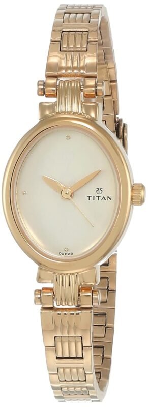 Titan Quartz Analog Champagne Dial Gold Stainless Steel Strap Watch for Women - NT2535YM01