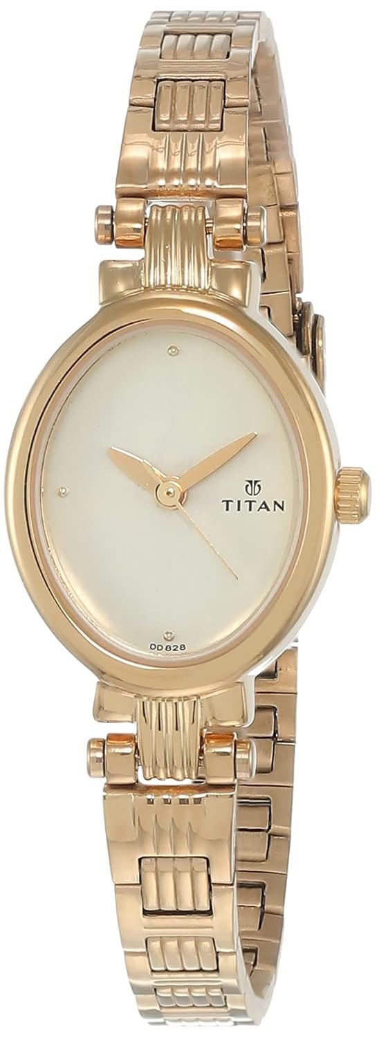Titan Quartz Analog Champagne Dial Gold Stainless Steel Strap Watch for Women - NT2535YM01
