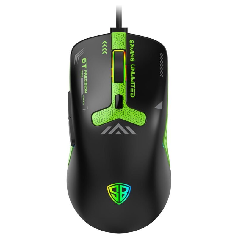 SpinBot Clutch GT500 Wired Gaming Mouse with 3600 DPI Precision Sensor | 70g Ultra-Light Ergonomic | 6-Programmable Buttons | Rainbow Breathing Effect | 1.5m Braided Cable