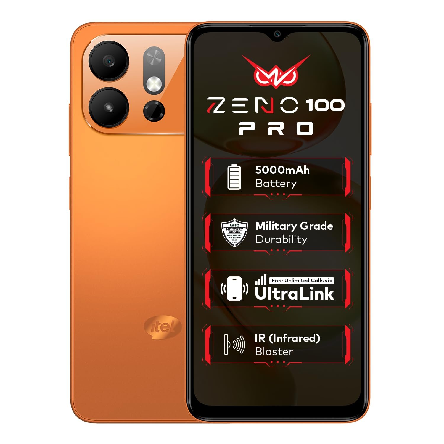 Zeno 100 Pro | 3GB RAM + 5GB Virtual RAM, 64GB Storage | 5000mAh Battery | UNISOC Octa-Core Processor | DTS Sound | Military Grade Protection | 6.6" 90Hz HD+ Display | Android 15 Go | Comet Orange