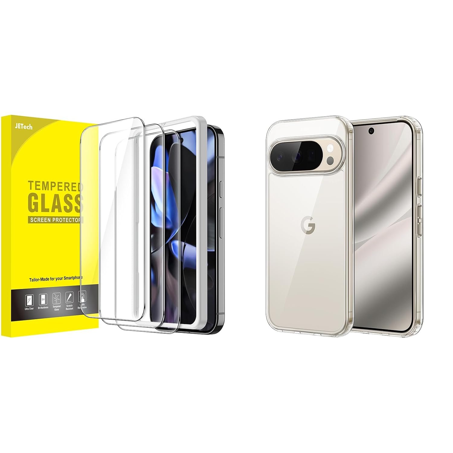 JETech for Google Pixel 10/10 Pro Screen Protector Guard and Bumper Cover Case Bundle