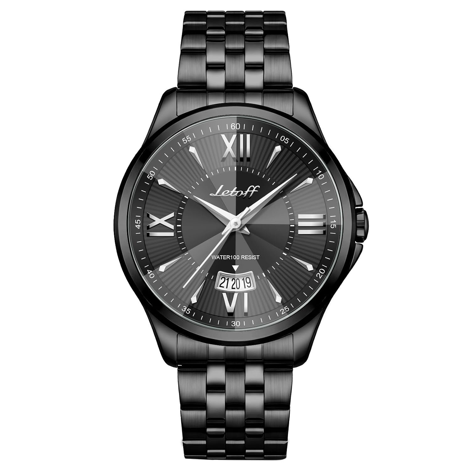 Letoff Men's Analog Watch,Tool-Free Adjustable Clasp, Water Resistant 100ft, Roman Numeral Dial, Stainless Steel Case & Strap, Perfect for Business & Casual Wear