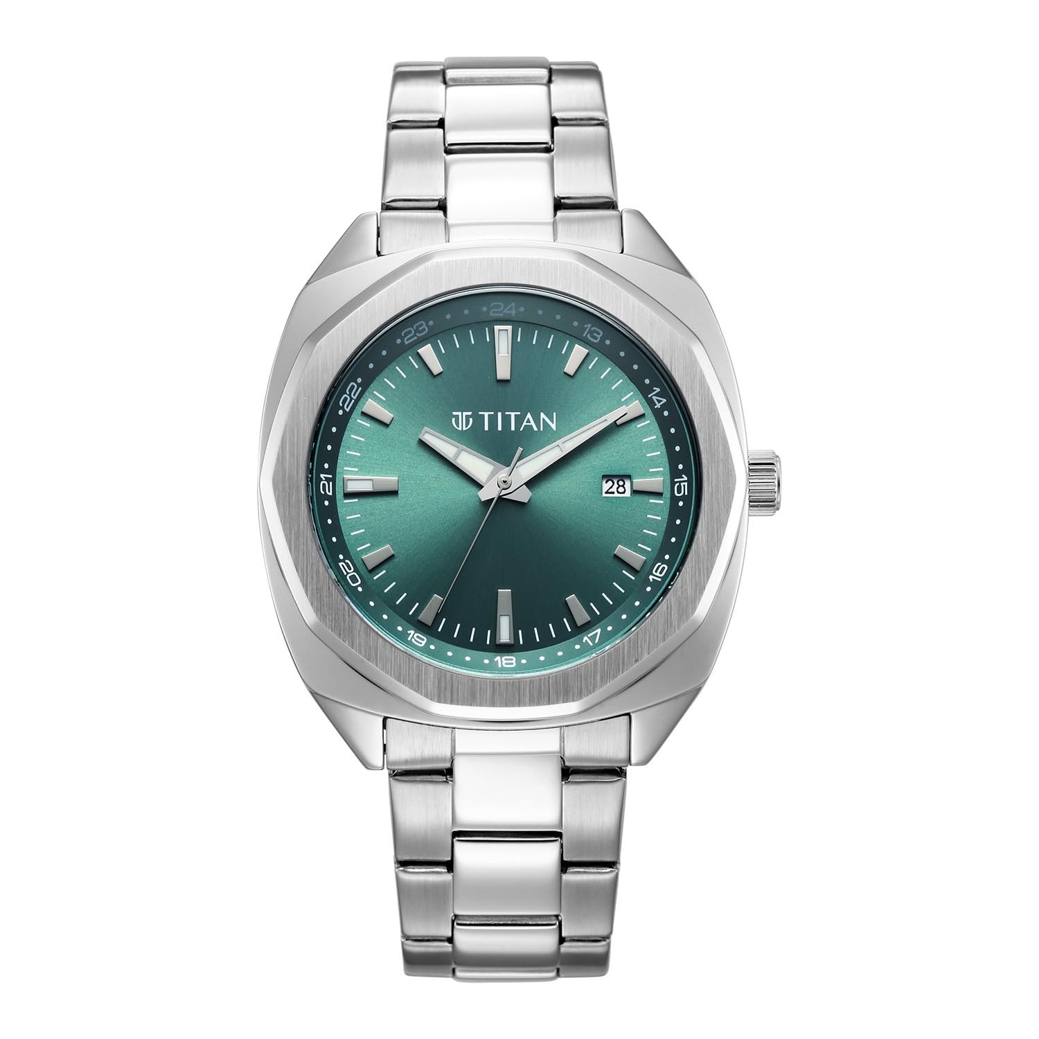 Titan Classique Deca Quartz Analog 3 Hands with Date Display Deep Green Dial Silver Stainless Steel Strap Watch for Men - 90245SM05