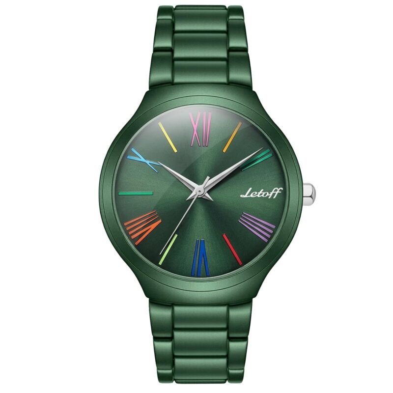 Letoff Ceramic Oil Finish Watch,Metal Case Metal Bracelet,Big Face Colorful Roman Numerals Water Resistant 100ft