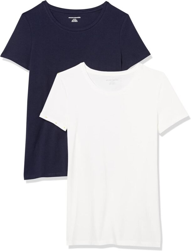 Amazon Essentials Women's Regular-Fit Short-Sleeve Crewneck T-Shirt, Cotton Modal Blend, Pack of 2