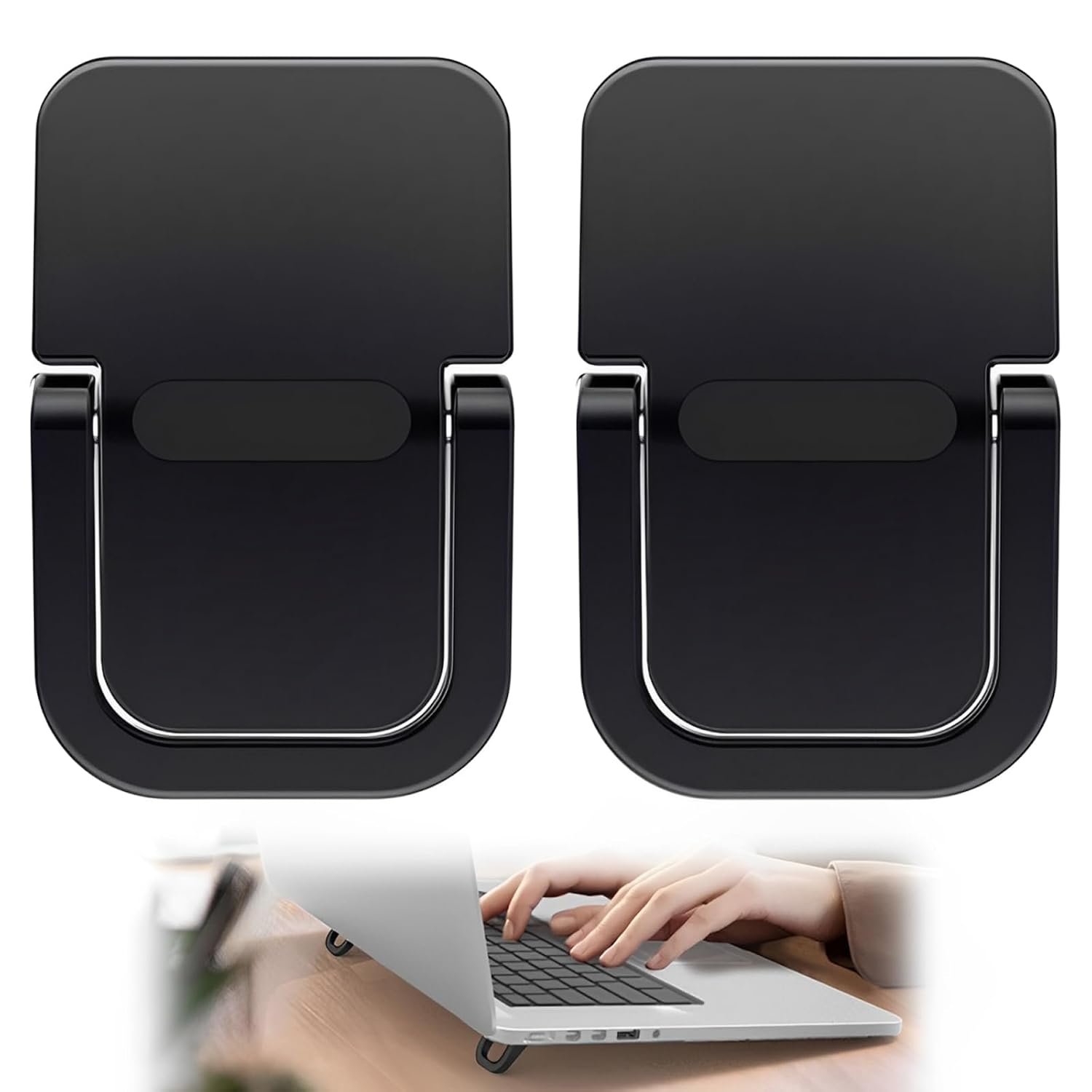 Pack of 2 Mini Laptop Stand, Portable Keyboard Riser, Foldable Invisible Laptop Holder, Self-Adhesive Mini Laptop Stand with Non-Slip Silicone, Compatible with MacBook, Laptops