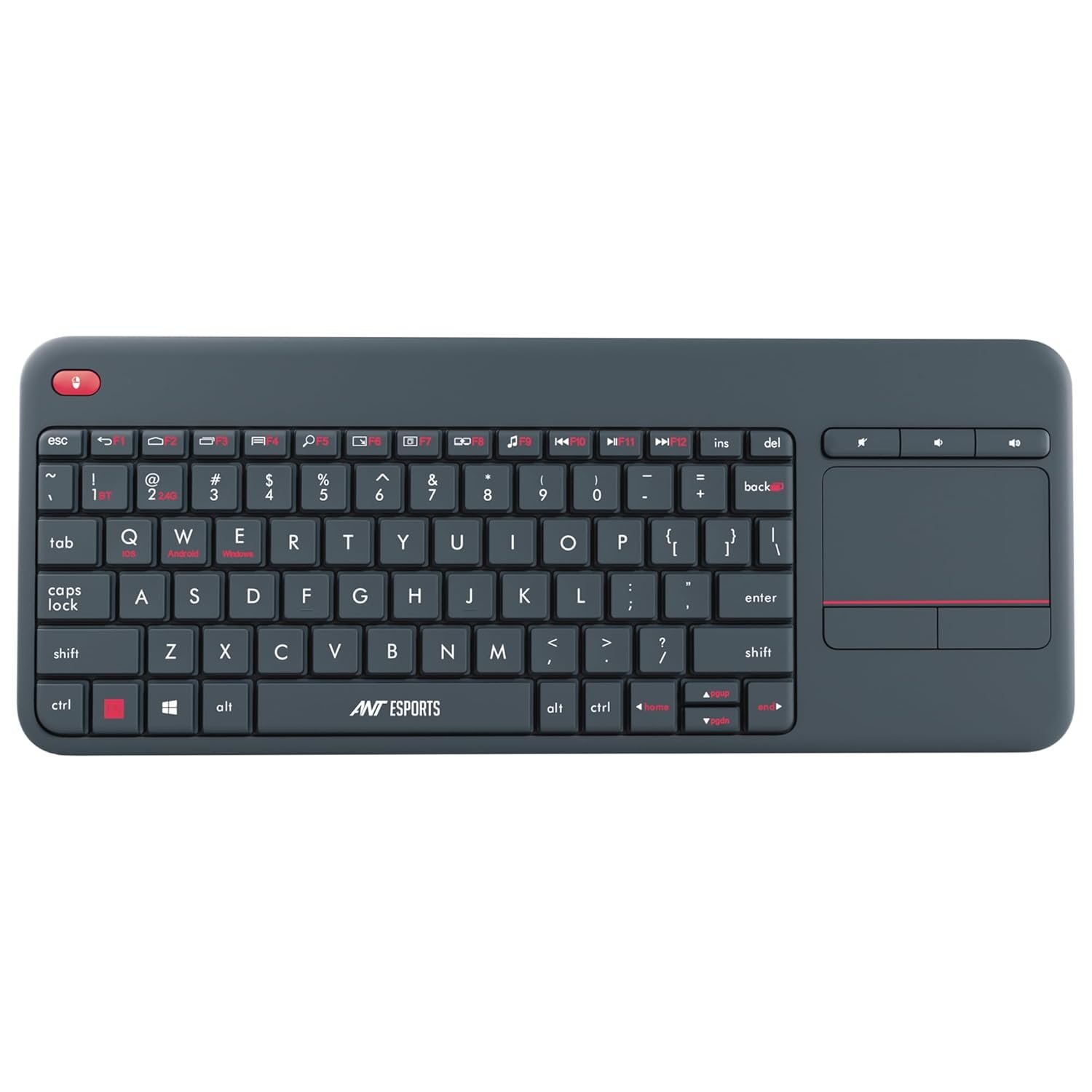 Ant Esports WK100 2in1 Wireless/Bluetooth Keyboard with Built In Touchpad-Wireless TV Keyboard with Multi-Touch Big Size Trackpad,Support 2 Devices for TV Windows Android,Chrome OS,Laptop,Tablet_Black