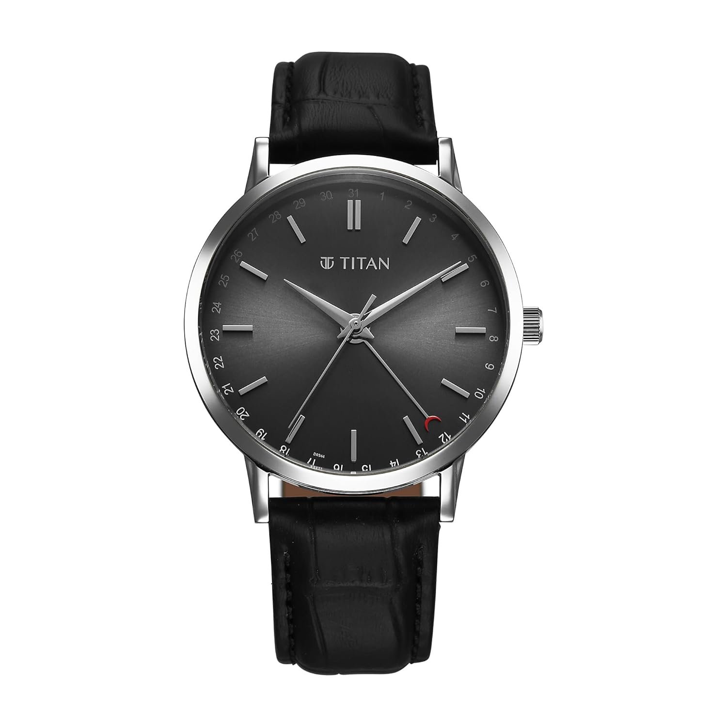 Titan Elegance Analog with Date by Hand and Dark Grey Dial Black Leather Strap Watch for Men - 90202SL02
