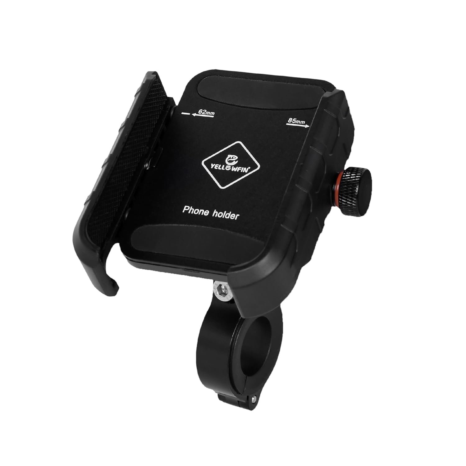 YELLOWFIN Jaw Grip Bike Mobile Holder | Aluminium Alloy Buckle 360° Rotation | Handlebar & Mirror Mount for Motorcycle, Scooter, Cycle | Fits All Phones 4"–7" | Waterproof, Shockproof (M8S-Black)