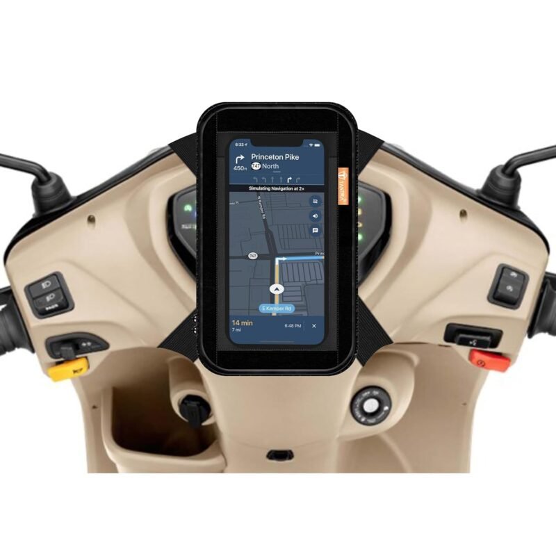 Polyester Handlebar Universal Mobile Holder Mount Pouch Bag Waterproof for Activa Jupiter EV Ola-S1 Pleasure Ntroq_All Scooter Scooty Bike Fit 7 inches Phone (Black)