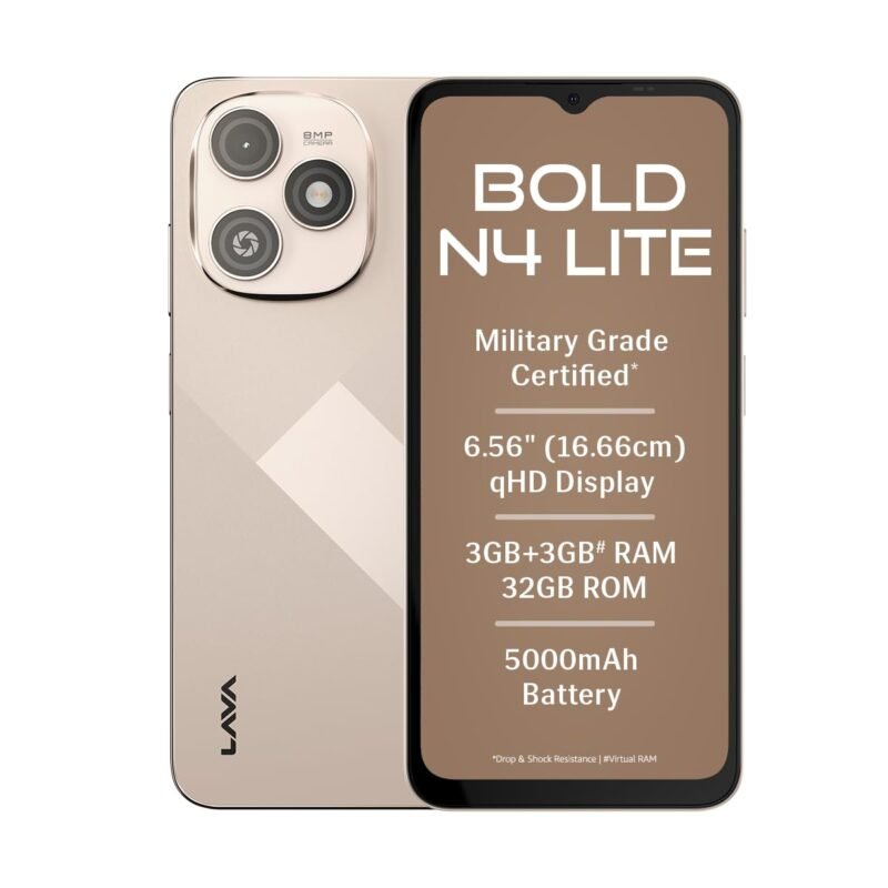 Lava Bold N4 Lite (Empire Gold, 3GB RAM, 32GB Storage) | 6.56" qHD Display | 8MP Rear Camera | 5000 mAh Battery | Free Service @ Home | Fingerprint Reader | Charger & Phone-Cover in Box