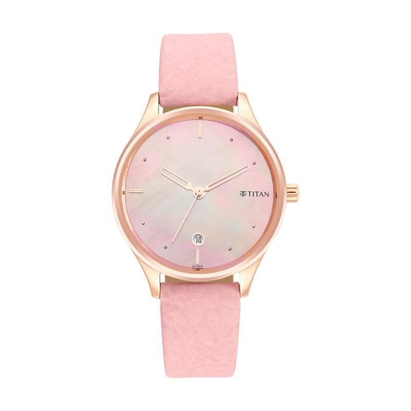 Titan Pastel Dreams Pink Mother of Pearl Dial Analog Leather Strap Watch for Women-NS2670WL02
