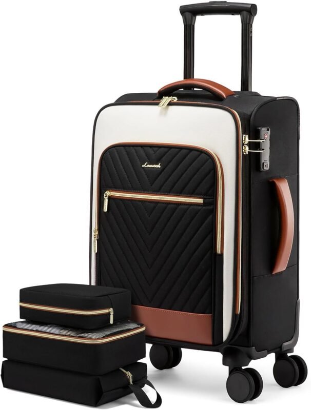 LOVEVOOK Carry On Luggage 22x14x9 Airline Approved,20 Inch Carry-on Suitcase for Women,Softside Suitcases with Wheels,Rolling Checked Luggage with TSA Lock,Lightweight Travel