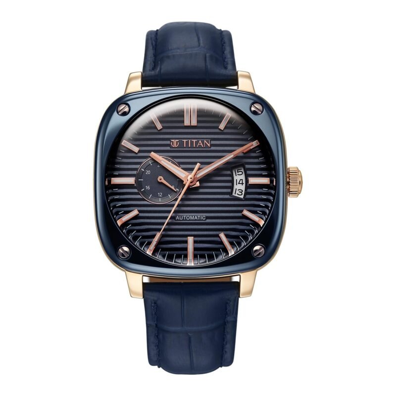 Titan Vintage Concealed Automatic Analog with Blue Dial Blue Leather Strap Watch for Men - 90225KL02