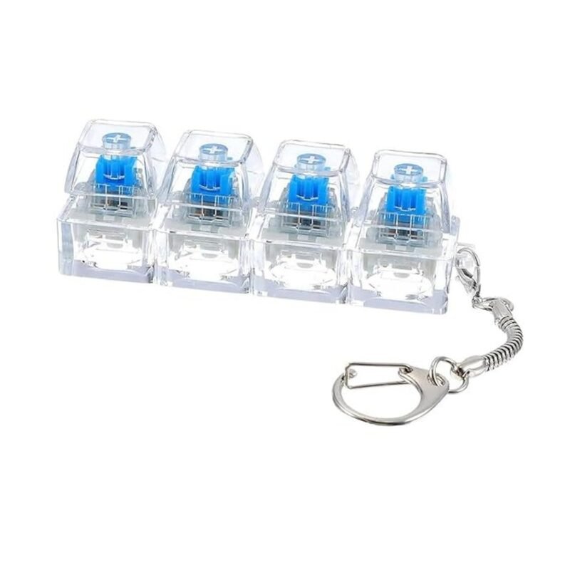 Keyboard Fidget Toy with LED Light for Adults, 4 in 1 Mechanical Clicker Stress Relief Keychain, Multicolor, Plastic, 14 x 2 x 2.5 cm