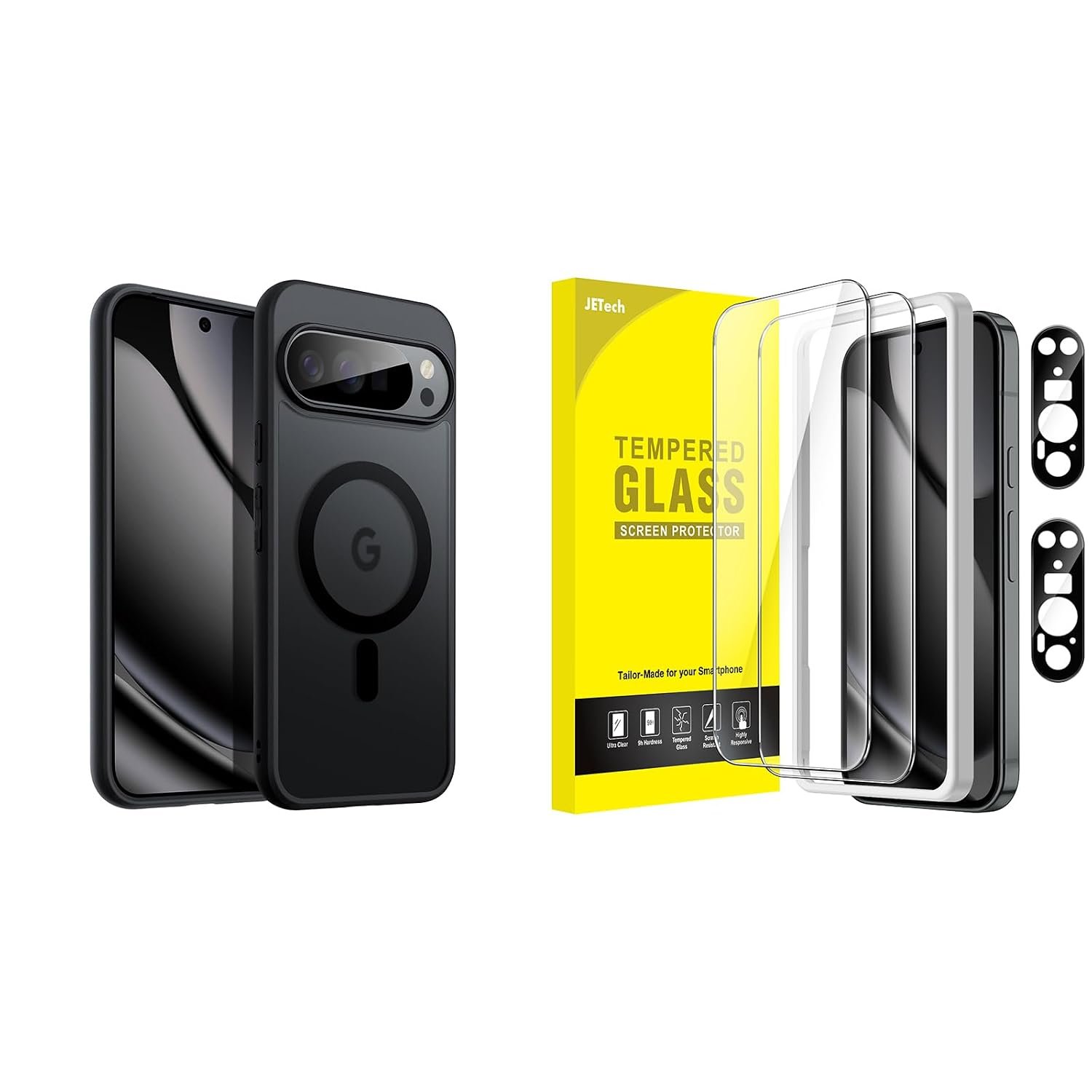 JETech for Google Pixel 10 Pro Magnetic Cover Case and Screen Protector Guard with Camera Lens Protector Bundle