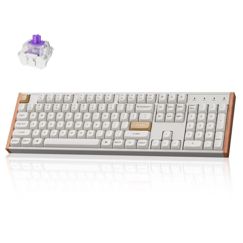 Keychron K10 HE Hall Effect Keyboard Wireless, Magnetic Switch Hot Swappable, Adjustable Actuation Rapid Trigger Mode with Aluminum + Wood Frame, Full-Size Custom RGB for Mac Windows Linux - White