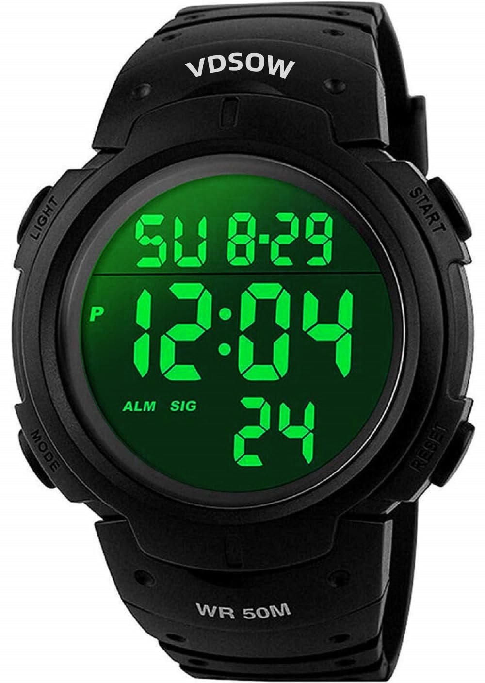 Mens Waterproof Sports Watch with Alarm/Stopwatch, Wide Wrist Military Watch with LED Backlight