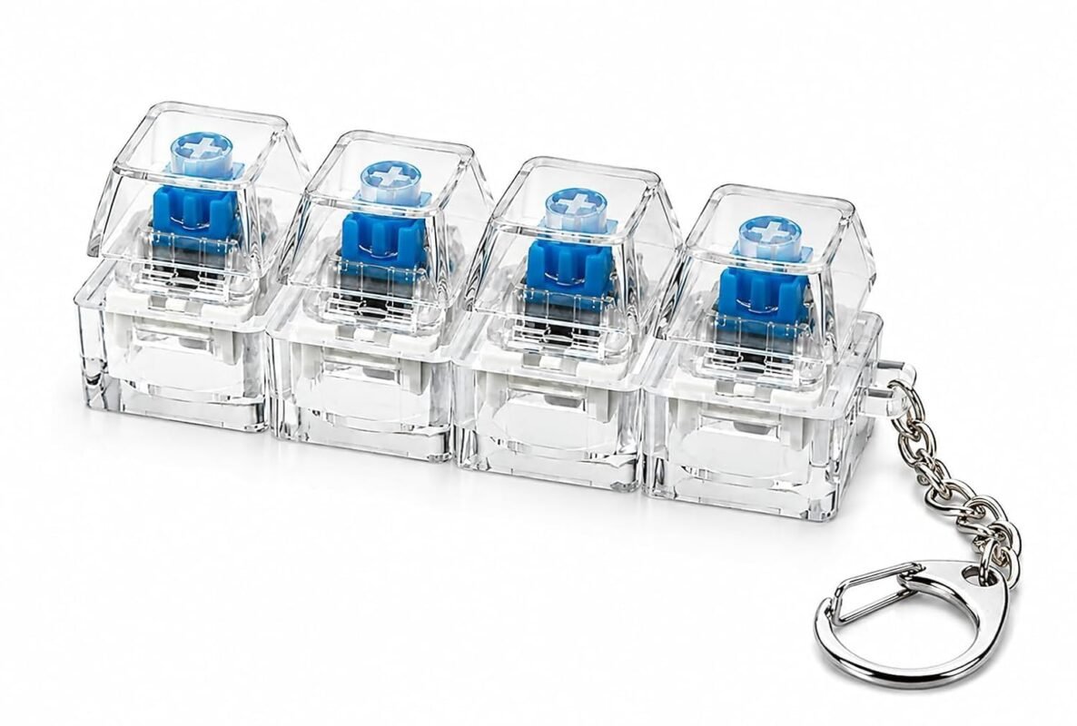 VEXON Mechanical Keyboard Switch Fidget Toy with Keychain | 4-Key Clicker Fidget Pad with Clear Blue Mechanical Switches | Portable Stress Relief Click Toy for Office, Study, Gaming & Travel